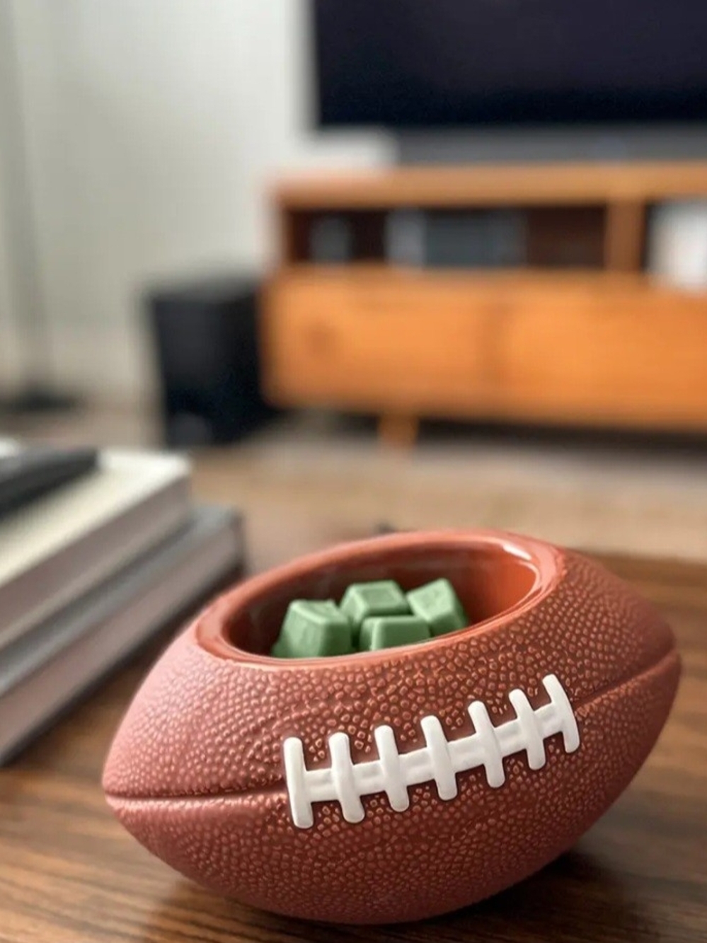 Football-Shaped Ceramic Bowl - Brown with White Laces